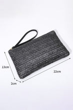 Black Straw Woven Wrist Strap Zipper Large Wallet