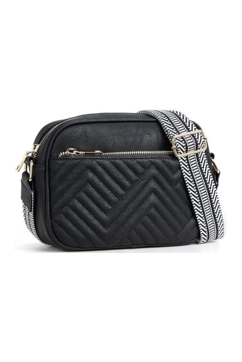 Black Quilted Faux Leather Crossbody Bag 22*6*16cm