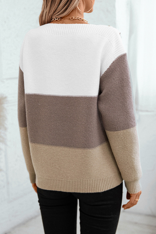 Goat Colorblock Knitted Buttoned Shoulder Sweater