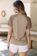 Pale Khaki Seamed Detail Contrast Lace Raglan Sleeve Tee