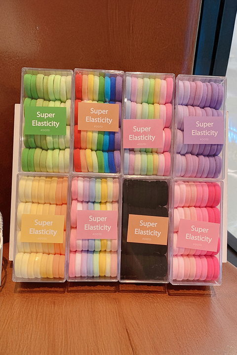 Pink 32 pcs/box Rainbow Color Elastic Ponytail Hair Tie