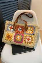 Beige Floral Crochet Large Square Tote Bag