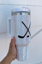 Silvery Hockey Game Day Rhinestone 40 Oz Tumbler with Handle