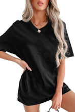 Black Solid Color Round Neck Basic Tunic T Shirt