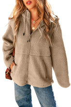 Pale Khaki Fleece Zip Up Drawstring Hooded Pocketed Jacket