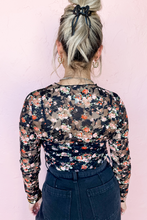 Black Floral Mesh Sheer Long Sleeve Top