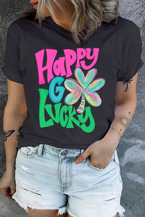 Black Happy Go Lucky Graphic Plus Tee