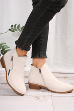 White Faux Leather Double Zip Low Heel Ankle Boots