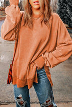 Grapefruit Orange Drop Shoulder Ribbed Trim Oversized Sweatshirt