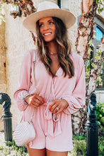 Pink Ripped Surplice V Neck Bubble Sleeve Romper