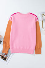 Bonbon Three Tone Contrast Round Neck Loose Sweater