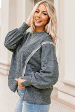 Acid Wash Relaxed Fit Seamed Pullover Sweatshirt with Slits