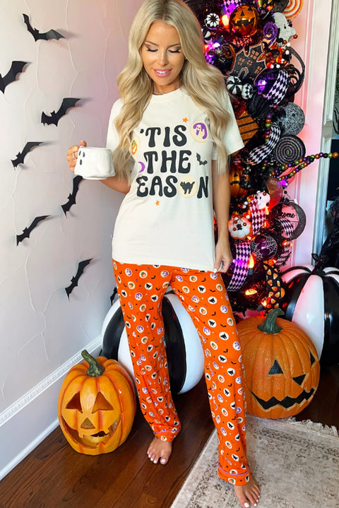 White Halloween Slogan Pumpkin Ghost Crewneck Graphic Tee