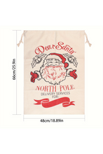 White Santa Clause Print Drawstring Closure Canvas Christmas Gift Bag