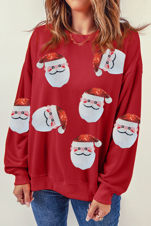 Red Santa Claus Sequin Graphic Sweatshirt