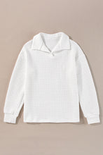 White Quilted Texture Sporty Collared Long Sleeve Top