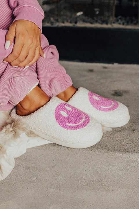 Pink Smile Face Print Non-slip Plush Slippers