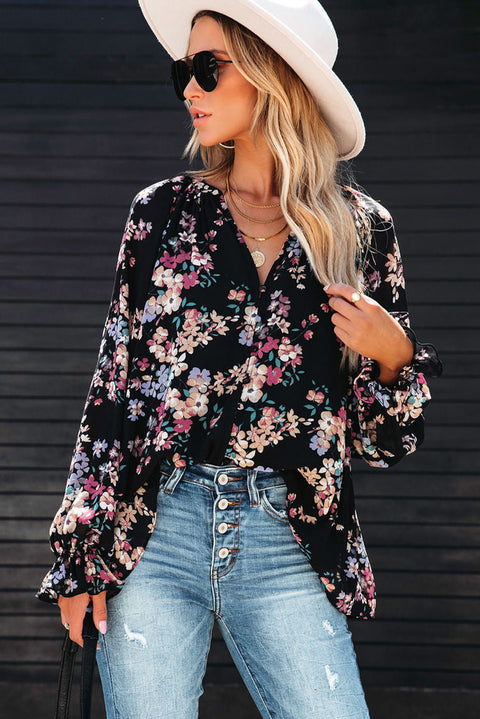 Blusa de gasa con estampado de flores silvestres