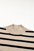 Khaki Striped Mock Neck Bell Sleeve Knit Sweater