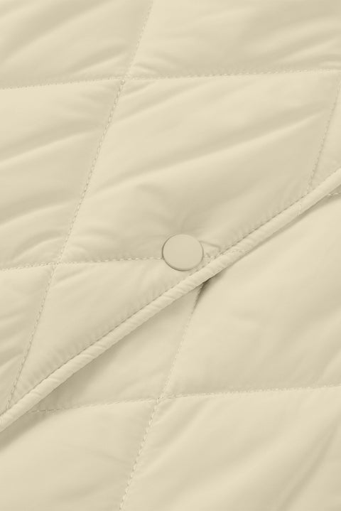 Beige Quilted Snap Button Hooded Coat