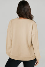 Parchment Solid O Neck High Low Hem Pullover Sweatshirt