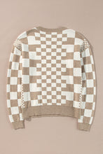 Khaki Checkered Print Drop Shoulder Round Neck Sweater