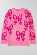 Pink Bow Pattern Drop Shoulder Loose Sweater