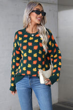 Blackish Green Fall Leaves Pattern Crew Neck Sweater