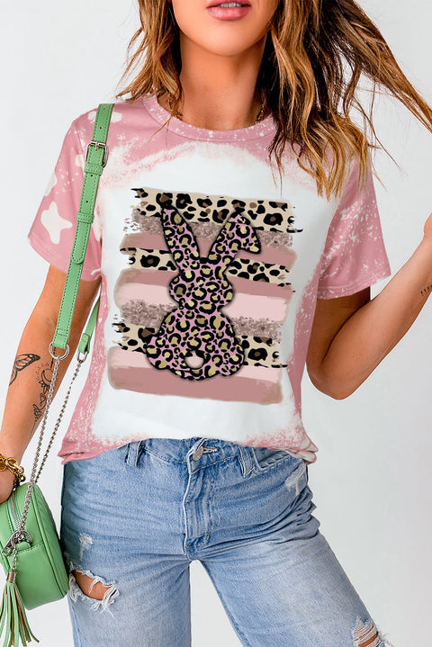 Love Always Heart Leopard Bleached Print Graphic T Shirt