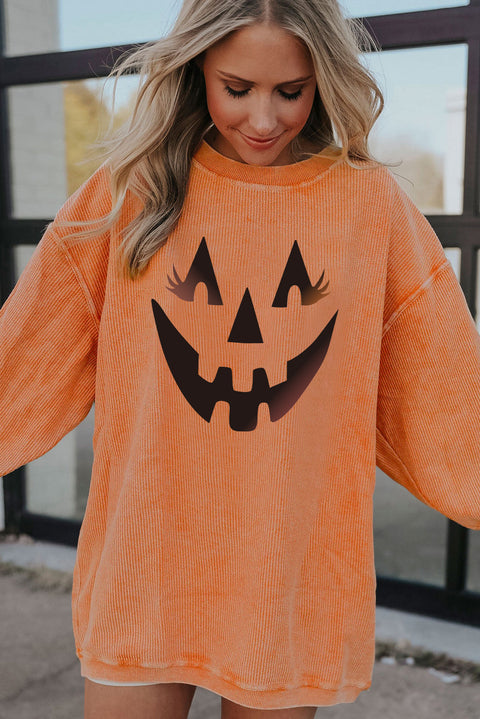 Sudadera con gráfico de cara sonriente de calabaza naranja