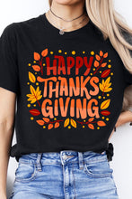 Black Happy Thanksgiving Leaves Print Crew Neck T Shirt