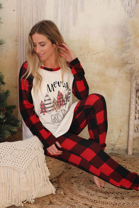 Plaid Merry Christmas Graphic Loungewear Set