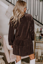 Dark Brown Textured Velvet V Neck Shift Dress