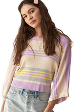 Purple Stripe Borderline Rib Knit Cuffed Dolman Sleeve Sweater