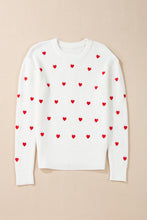 White Heart Shape Drop Shoulder Round Neck Sweater