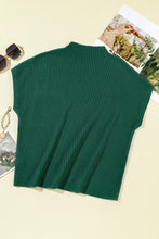 Blackish Green Patch Pocket Ribbed Knit Short Sleeve Sweater