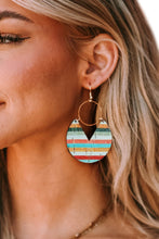 Multicolor Rainbow Stripe Pattern Notch Round Wooden Pendant Earrings