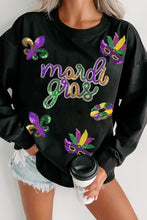 Black Sequin mardi gras Fleur de Lis Graphic Pullover Sweatshirt