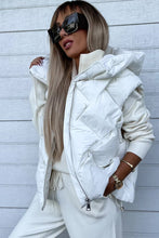 White Quilted Zipper Front Hooded Vest Coat