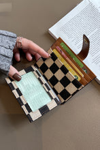 Coffee Leather Checkered Canvas Patchwork Card Storage Wallet