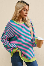 Green Stripe Oversized Contrast Trim Pullover Sweatshirt