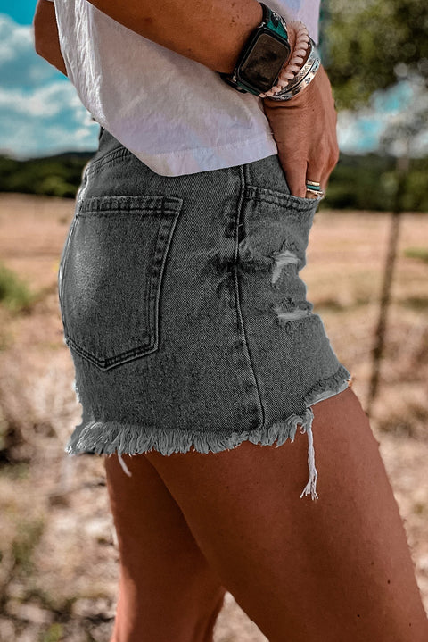 High Rise Crossover Waist Denim Shorts