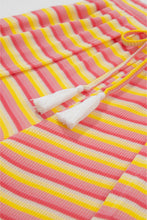 Yellow Stripe Rainbow Tee Tasseled String Wide Leg Pants Set