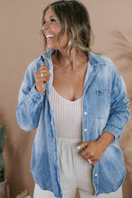 Sky Blue Plus Size Chest Pocket Button-Up Denim Shacket