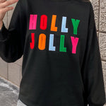 Black Chenille Holly Jolly Graphic Long Sleeve Top