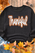 Black Thankful Printed Drop Shoulder Corded Thanksgiving Sweatshirt