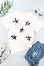 White Sequined American Flag Star Graphic T Shirt