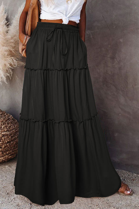 Frill Tiered Drawstring Waist Maxi Skirt