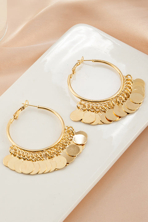 Gold Disc Tasseled Hoop Earrings