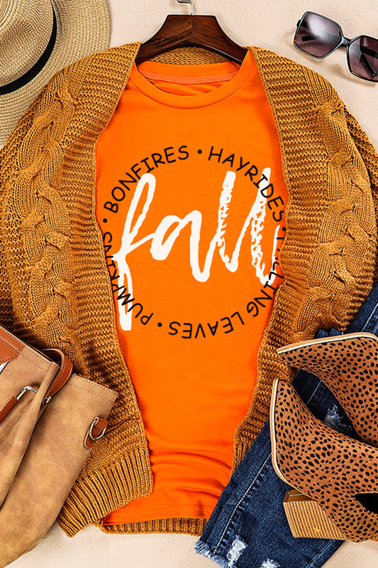 Fall Letter Print Crew Neck Graphic T Shirt